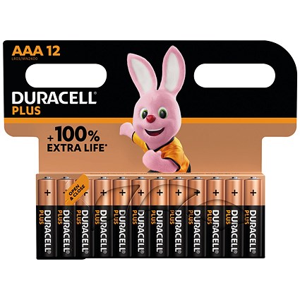 Duracell Plus AAA Alkaline Batteries, Pack of 12