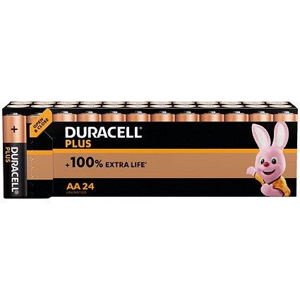 Duracell Plus AA +100% Extra Life Alkaline Batteries, Pack of 24