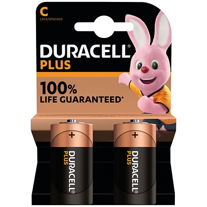 Duracell Plus C Alkaline Batteries, Pack of 2