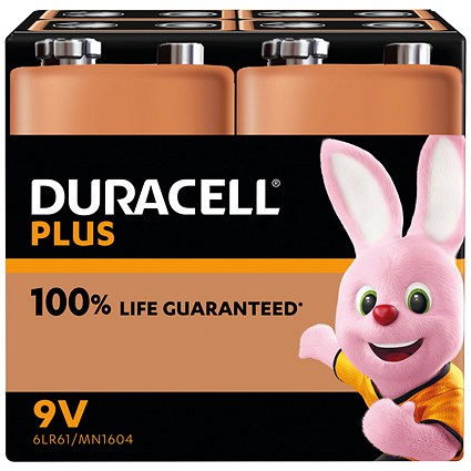 Duracell Plus 9V Alkaline Batteries, Pack of 4