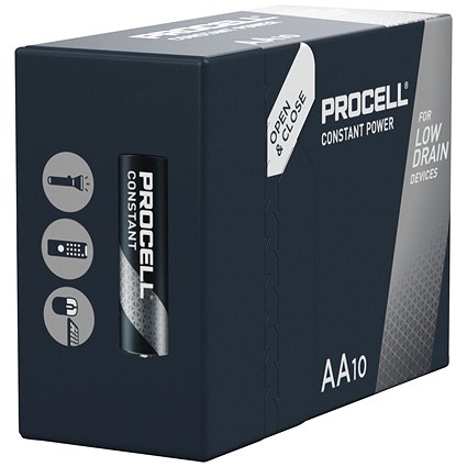 Duracell Procell Constant AA Batteries, Pack of 10 Duracell Procell Constant AA Batteries, Pack of 10