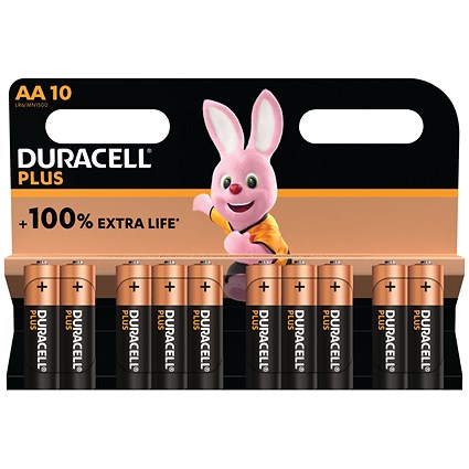 Duracell Plus AA Batteries, 100% Extra Life, Pack of 10