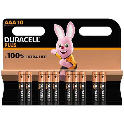 Duracell Plus AAA Batteries, 100% Extra Life, Pack of 10