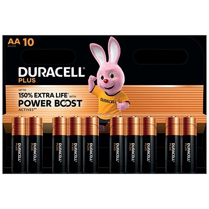 Duracell Plus AA Battery Alkaline 150% Extra Life Power Boost, Pack of 10