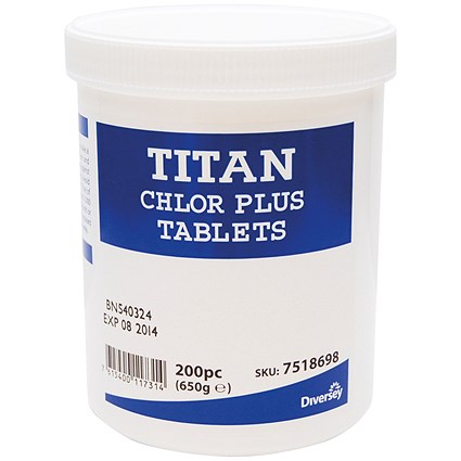 Diversey Titan Chlor Plus Chlorine Tablets, Pack of 200