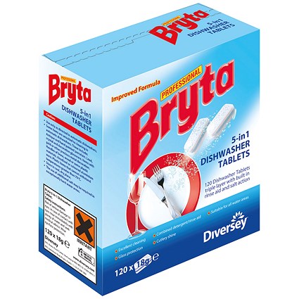 Diversey Bryta 5 in 1 Dishwasher Tablets, 120 Tablets Per Pack, Pack of 4