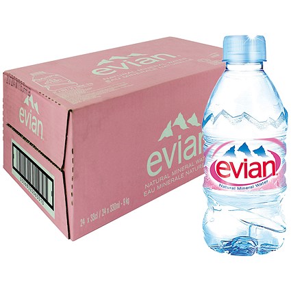 Evian Natural Still Water, Plastic Bottles, 330ml, Pack of 24