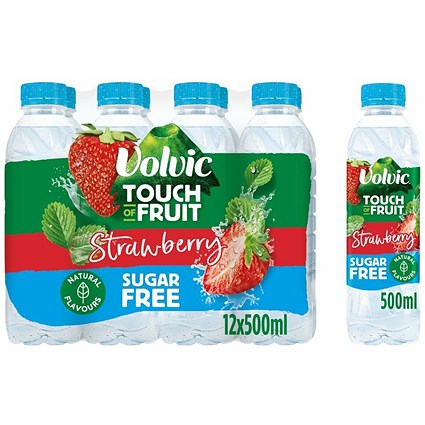 Volvic Touch of Fruit Strawberry Still Water, Plastic Bottles, 500ml, Pack of 12