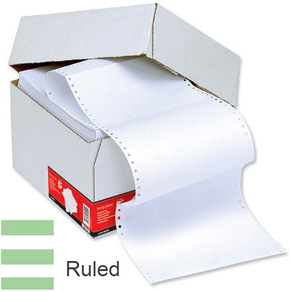 Computer Listing Paper / 1 Part / 11 inch x 368mm / White and Green Ruled / 60gsm / Box (2000 Sheets)