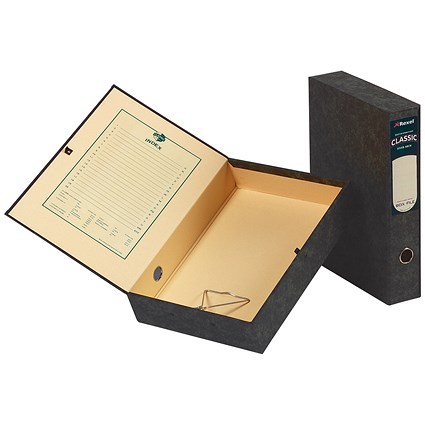 Rexel Classic Box File, Lock Spring, 70mm Spine, A4, Plain, Pack of 5