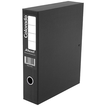 Rexel Colorado Box File, Lock Spring, 70mm Spine, A4, Black, Pack of 5