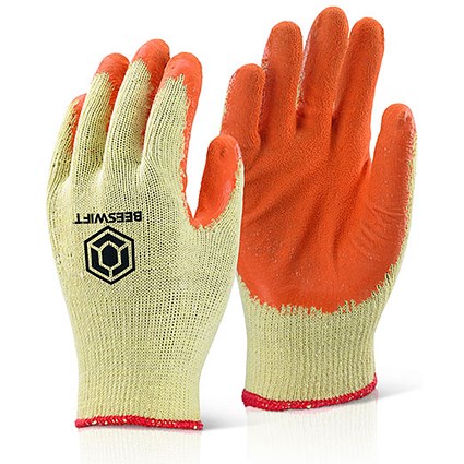 Beeswift Economy Grip Gloves, Orange, Medium, Pack of 10