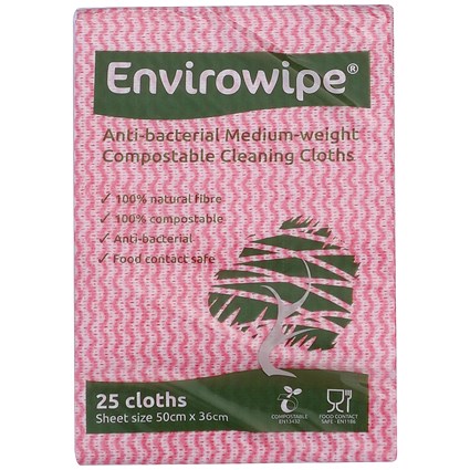 Envirowipe Antibacterial Cleaning Cloths 500x360mm Red (Pack of 25) EWF151