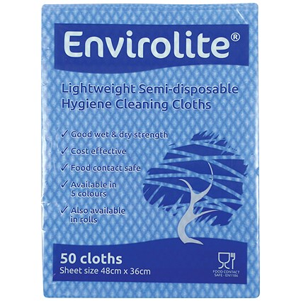Envirolite Lightweight All Purpose Cloths, 480x360mm, Blue, Pack of 50