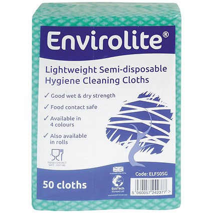 Envirolite Lightweight 480x360mm Green All Purpose Cloths (Pack of 50) ELF500