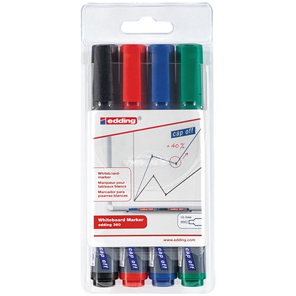 Edding 360 Whiteboard Marker, Bullet Tip, Assorted Colours, Pack of 4 Edding 360 Whiteboard Marker, Bullet Tip, Assorted Colours, Pack of 4