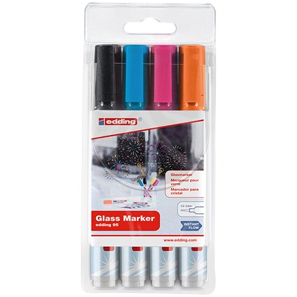 Edding 95 Glass Markers, Assorted with Black, Pack of 4