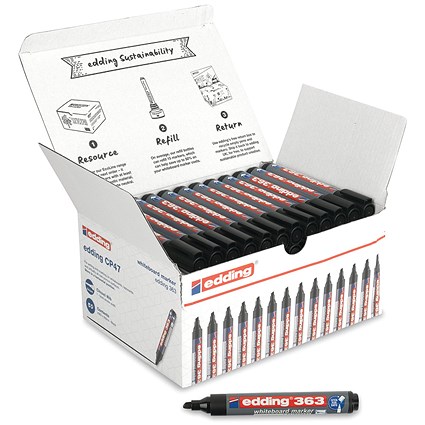 Edding 363 Whiteboard Marker Classpack, Chisel Tip, 1-5mm Line, Black, Pack of 50 Edding 363 Whiteboard Marker Classpack, Chisel Tip, 1-5mm Line, Black, Pack of 50