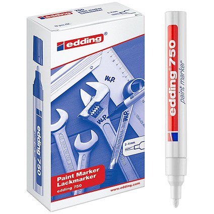Edding 750 Paint Marker, Bullet Tip, White, Pack of 10