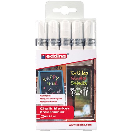 Edding 4095 Chalk Markers Bullet Tip White (Pack of 5)