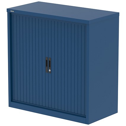 Qube 1000mm Side Tambour Cupboard Blue With Shelves