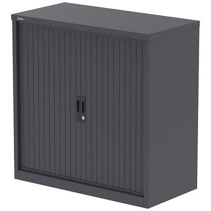 Qube 1000mm Side Tambour Cupboard Graphite Grey With Shelves
