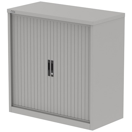 Qube 1000mm Side Tambour Cupboard Goose Grey With Shelves