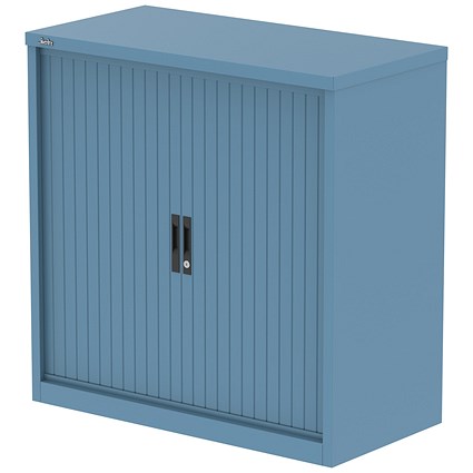 Qube 1000mm Side Tambour Cupboard Pastel Blue With Shelves