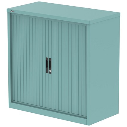 Qube 1000mm Side Tambour Cupboard Pastel Turquoise With Shelves