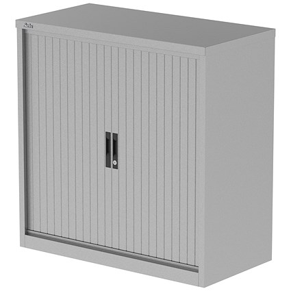Qube 1000mm Side Tambour Cupboard Silver With Shelves