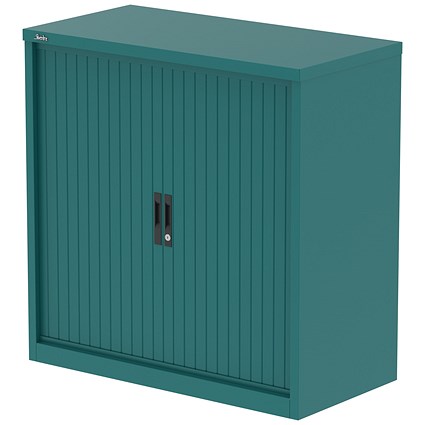 Qube 1000mm Side Tambour Cupboard Verdigris With Shelves