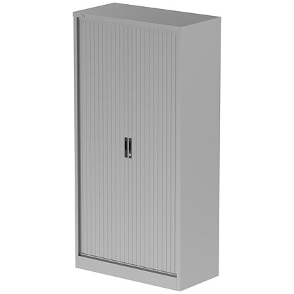 Qube 2000mm Side Tambour Cupboard Silver With Shelves