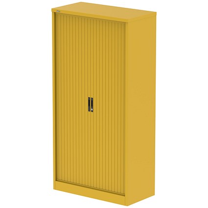 Qube 2000mm Side Tambour Cupboard Lemon Yellow With Shelves