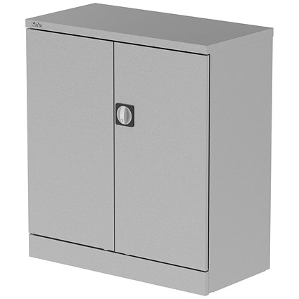 Qube 1000mm 2-Door Stationery Cupboard Silver With Shelf