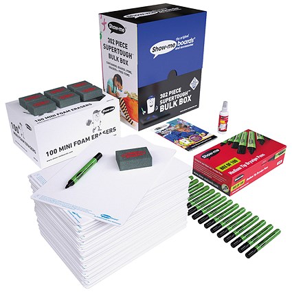Show-me SUPERTOUGH A4 Whiteboards Plain/Plain Bulk Box (100 boards pens and erasers + Free cleaners)