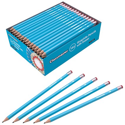 Classmaster Pencils with Eraser, HB, Eraser Tip, Pack of 144