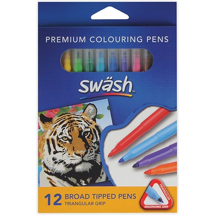 Swash KOMFIGRIP Colouring Pen Broad Tip Assorted (Pack of 12) Swash KOMFIGRIP Colouring Pen Broad Tip Assorted (Pack of 12)