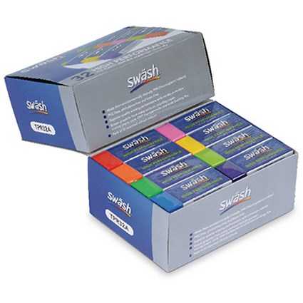 Swash Premium Erasers, Assorted Colours, Pack of 32