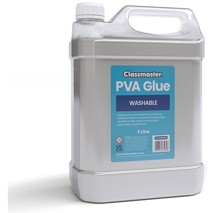 Classmaster White Washable Blue Label PVA Glue, 5L Bottle with Screw Cap Classmaster White Washable Blue Label PVA Glue, 5L Bottle with Screw Cap