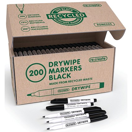 Re:create Recycled Whiteboard Markers Bullet Tip Black (Pack of 200)