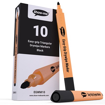 Show-me Triangular Whiteboard Pens, Black, Pack of 10