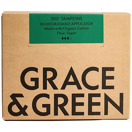Grace and Green Bulk Organic Cotton Applicator Tampons, Super, Pack of 200