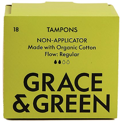 Grace and Green Organic Cotton Non Applicator Tampons, Regular, Pack of 18