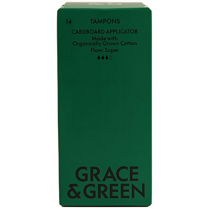 Grace and Green Organic Cotton Applicator Tampons, Super, Pack of 14