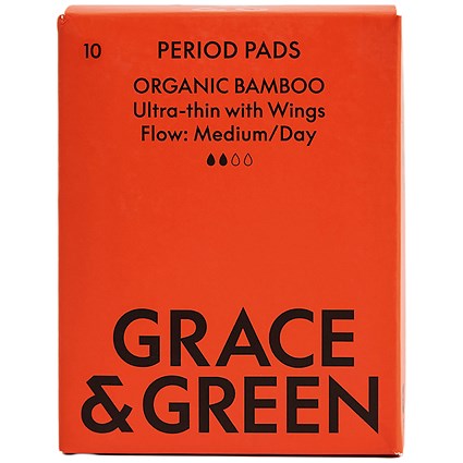Grace and Green Organic Cotton Bamboo Medium Period Pads, Pack of 10