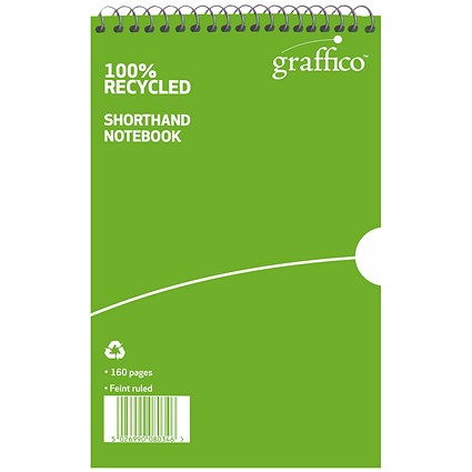 Graffico Recycled Wirebound Shorthand Notebook, 203x127mm, Ruled, 160 Pages, Green