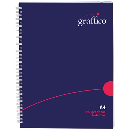 Graffico Polypropylene Wirebound Notebook, A4, Ruled, 140 Pages, Blue