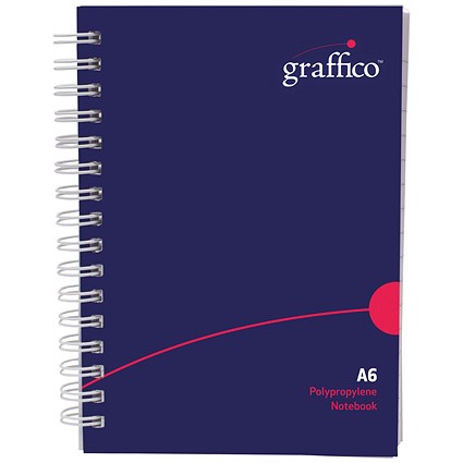 Graffico Polypropylene Wirebound Notebook, A6, Ruled, 140 Pages, Blue