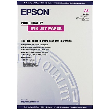 Epson A3 Photo Quality Paper, Matte, 104gsm, Pack of 100