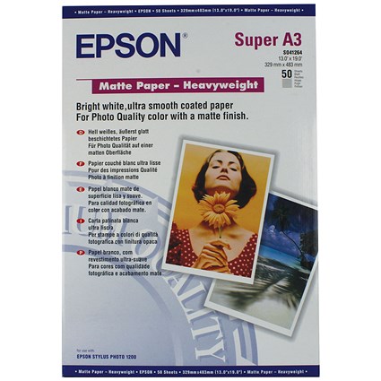 Epson A3+ Heavyweight Photo Paper, Matte, 167gsm, Pack of 50
